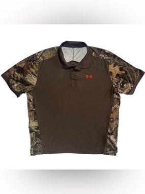 Under Armour Polo Mens Size XXL Brown Camo Mossy Oak Break-Up Infinity Heatgear